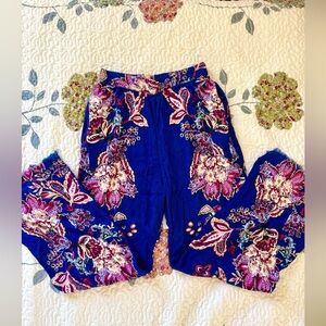 Royal Blue Floral Wide Leg Pants